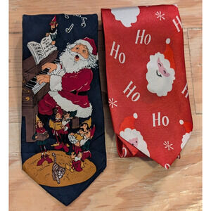 Santa Claus Christmas Neckties Ho Ho Ho Santa & Piano Player Santa Lot of 2